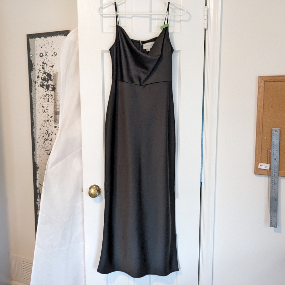 BHLDN Sachin + Babi Slinky Black Midi Cowl Neck Spaghetti Strap Dress